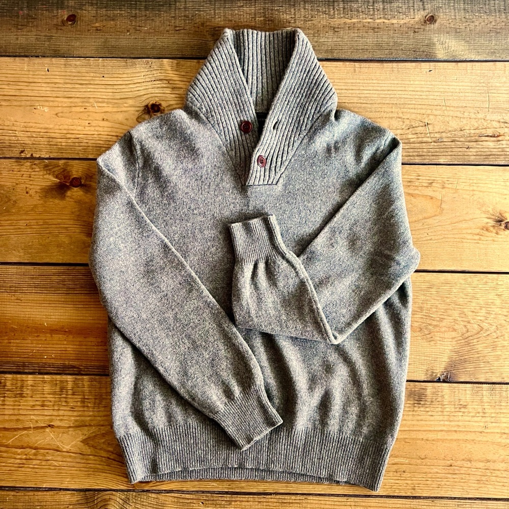 J. Crew Size M Sweater Lambs Wool Tan Shawl Collar Henley Pull Over 04645 Men's